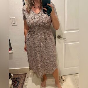 Gilli High Waist Short Sleeve Midi asymmetrical Dress  - Floral Size Large